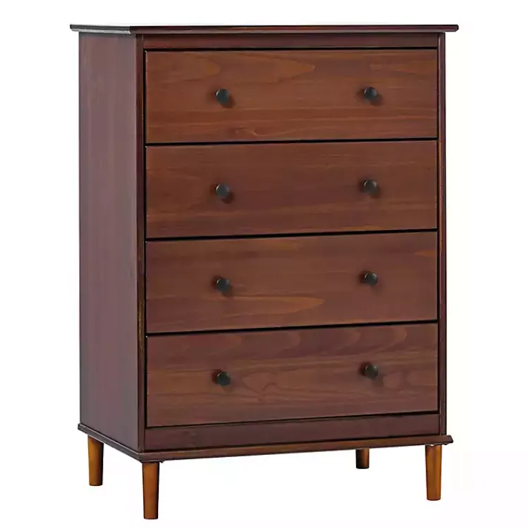Kirklands Home Dressers & Chests|Walnut Mid-Century Modern 4-Drawer Wood Dresser Brown