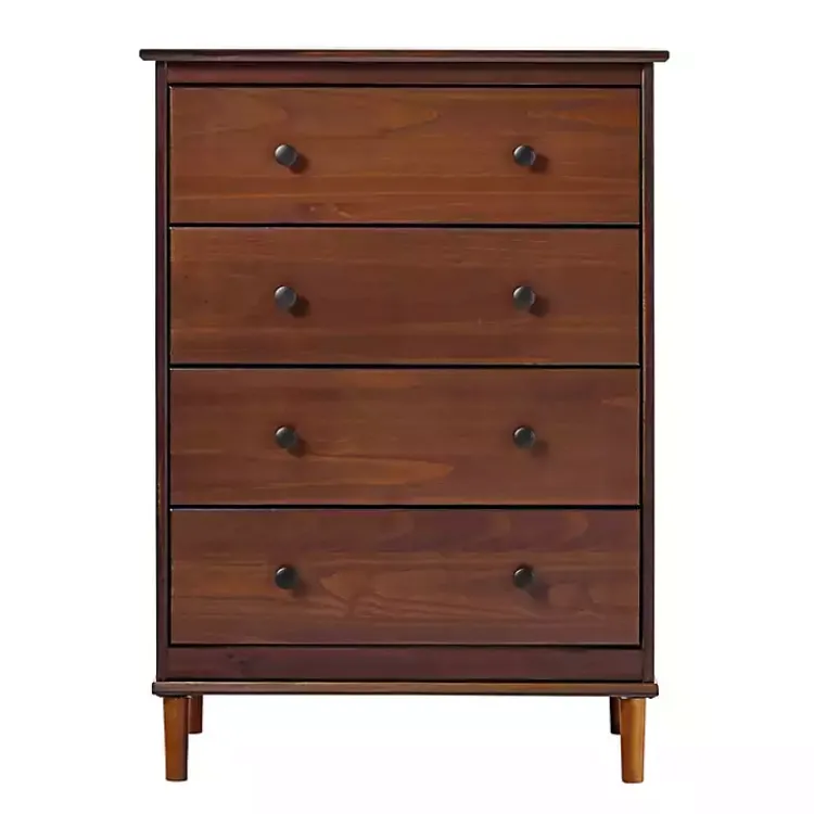 Kirklands Home Dressers & Chests|Walnut Mid-Century Modern 4-Drawer Wood Dresser Brown