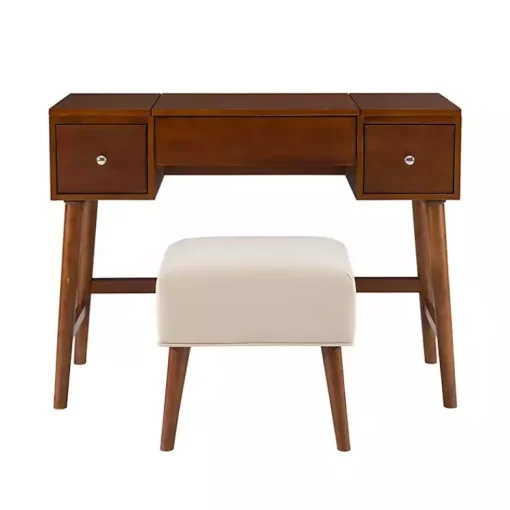 Kirklands Home Dressers & Chests|Walnut Viola Flip-Top 2-pc. Vanity Set Brown