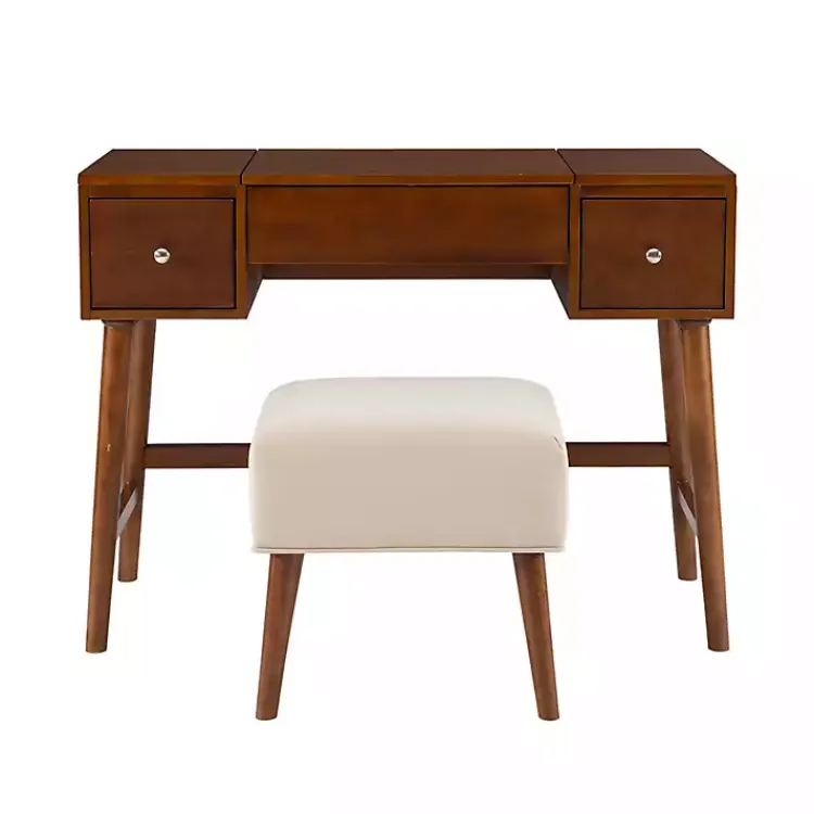Kirklands Home Dressers & Chests|Walnut Viola Flip-Top 2-pc. Vanity Set Brown