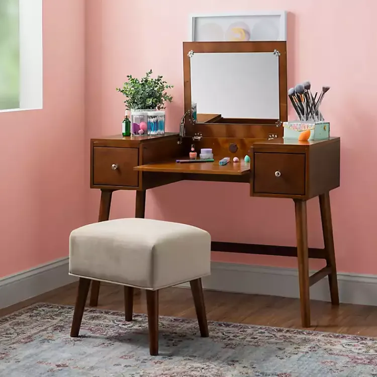 Kirklands Home Dressers & Chests|Walnut Viola Flip-Top 2-pc. Vanity Set Brown