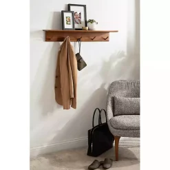 Kirklands Home Shelves|Walnut Wood Alia Shelf with Hooks