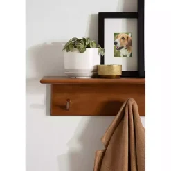 Kirklands Home Shelves|Walnut Wood Alia Shelf with Hooks