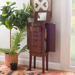 Kirklands Home Dressers & Chests|Walnut Wood 6-Drawer Maddie Jewelry Armoire Brown