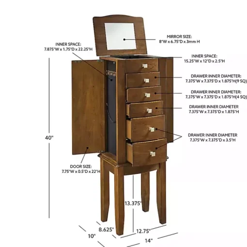 Kirklands Home Dressers & Chests|Walnut Wood 5-Drawer Zinnia Jewelry Armoire Brown