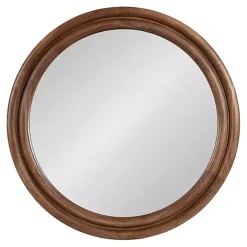 Kirklands Home Decorative Mirrors|Walnut Wood Ribbed Round Wall Mirror