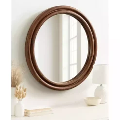 Kirklands Home Decorative Mirrors|Walnut Wood Ribbed Round Wall Mirror