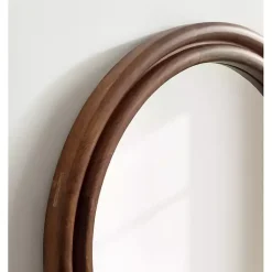 Kirklands Home Decorative Mirrors|Walnut Wood Ribbed Round Wall Mirror
