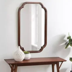 Kirklands Home Decorative Mirrors|Walnut Wood Scallop Wall Mirror Brown