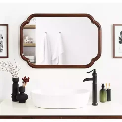 Kirklands Home Decorative Mirrors|Walnut Wood Scallop Wall Mirror Brown