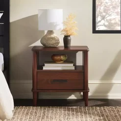 Kirklands Home Nightstands|Walnut Wood Spindle Leg Nightstand Brown