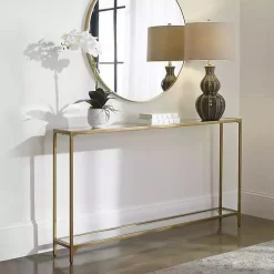Kirklands Home Entryway Furniture|Warm en Mirrored Top Console Table Gold