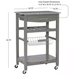 Kirklands Home Kitchen Islands & Bar Carts|Warm Rolling Kitchen Cart with Granite Top Gray