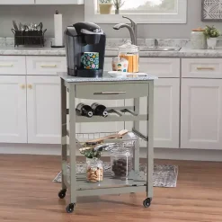 Kirklands Home Kitchen Islands & Bar Carts|Warm Rolling Kitchen Cart with Granite Top Gray