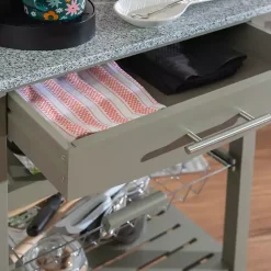 Kirklands Home Kitchen Islands & Bar Carts|Warm Rolling Kitchen Cart with Granite Top Gray