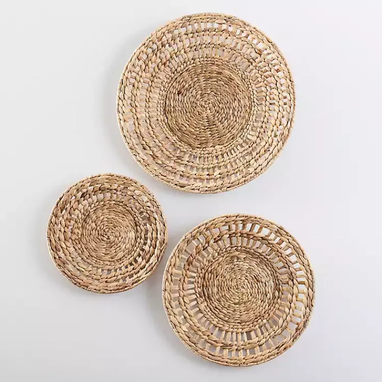 Kirklands Home Wall Plaques|Water Hyacinth Basket Wall Plaques, Set of 3 Tan