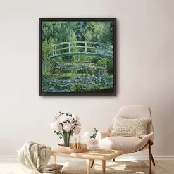 Kirklands Home Canvas Art|Water Lilies and Japanese Bridge Framed Art Print Green