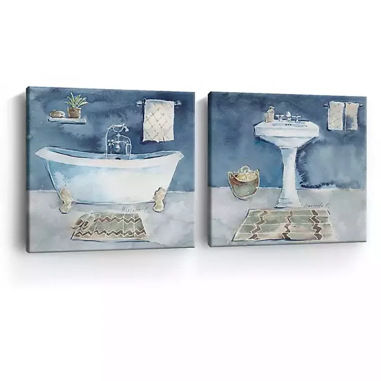 Kirklands Home Canvas Art|Watercolor Bathroom Canvas Art Prints, Set of 2