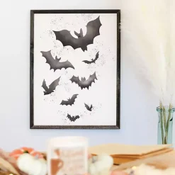 Hot Watercolor Bats Framed Art Print Halloween