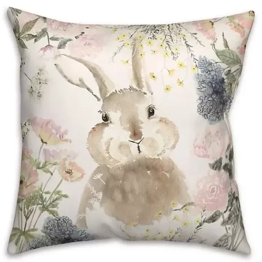 Sale Watercolor Bunny and Flowers Pillow Easter Decorations