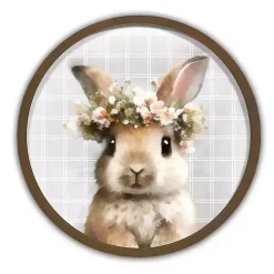 Outlet Watercolor Floral Bunny Round Framed Wall Print Easter Decorations
