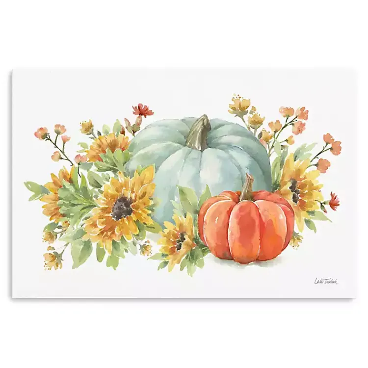 Online Watercolor Floral Pumpkins Canvas Print, 24x16 in. Fall