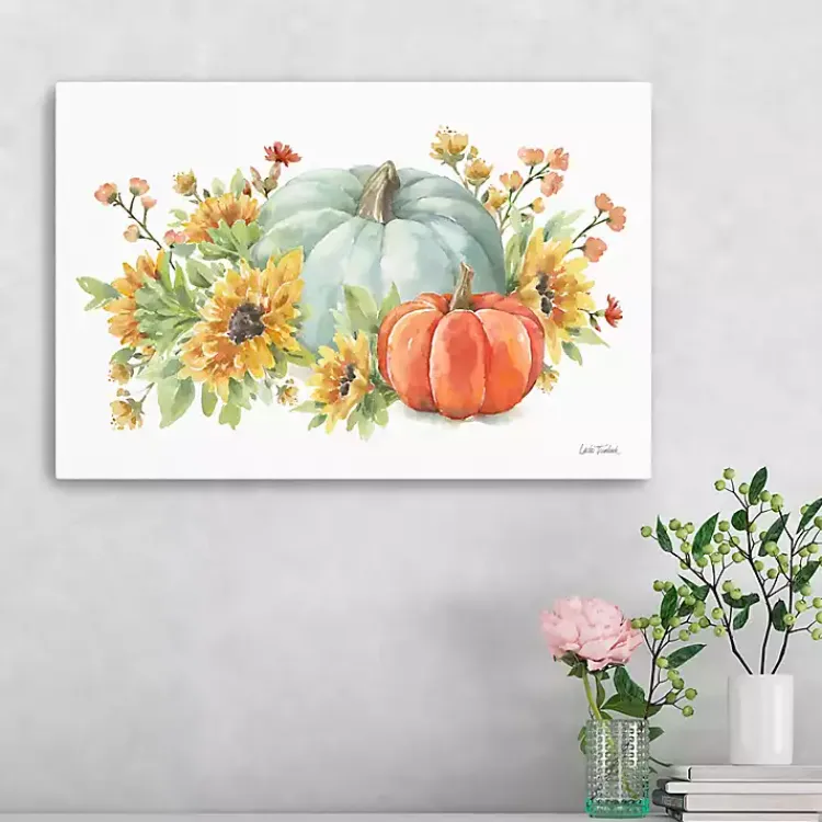 Online Watercolor Floral Pumpkins Canvas Print, 24x16 in. Fall