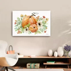 Watercolor Pumpkins Canvas Art Print, 36x24 in. Fall