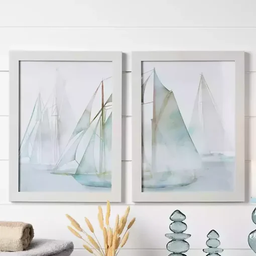 Kirklands Home Framed Art|Watercolor Sailboats Framed Art Prints, Set of 2 Multi