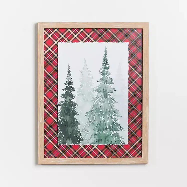 Online Watercolor Trees and Red Plaid Framed Art Print Christmas Art & Wall Decor