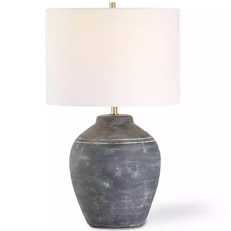 Kirklands Home Table Lamps|Weathered Black Ceramic Rhys Table Lamp White