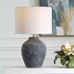 Kirklands Home Table Lamps|Weathered Black Ceramic Rhys Table Lamp White
