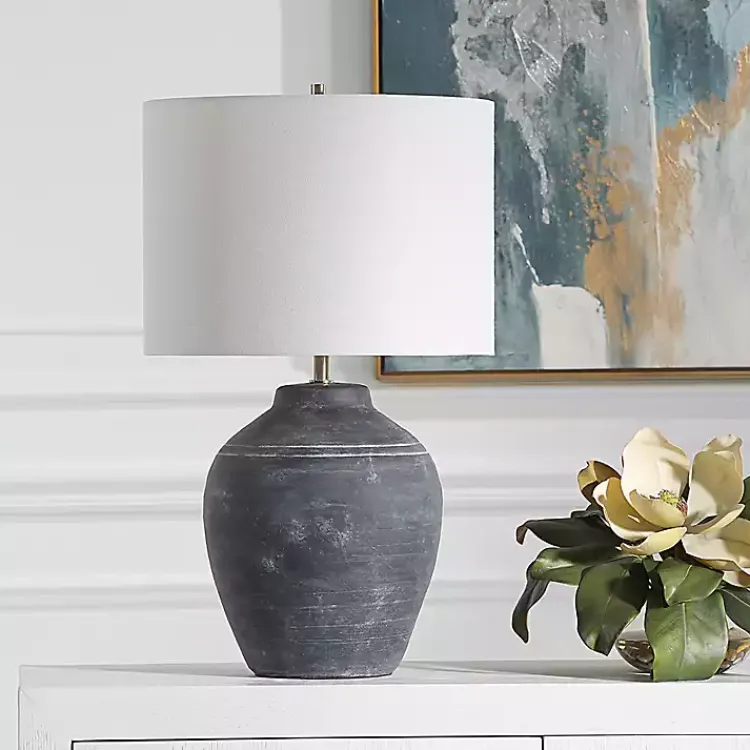 Kirklands Home Table Lamps|Weathered Black Ceramic Rhys Table Lamp White