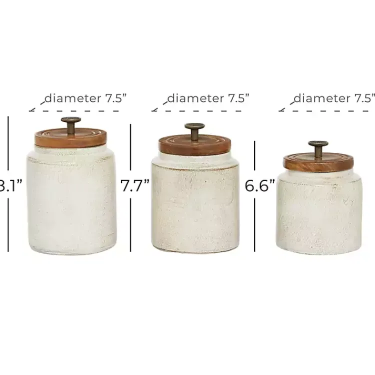 Weathered Ivory Jars with Wooden Lids, Set of 3 Decorative Bowls & Jars
