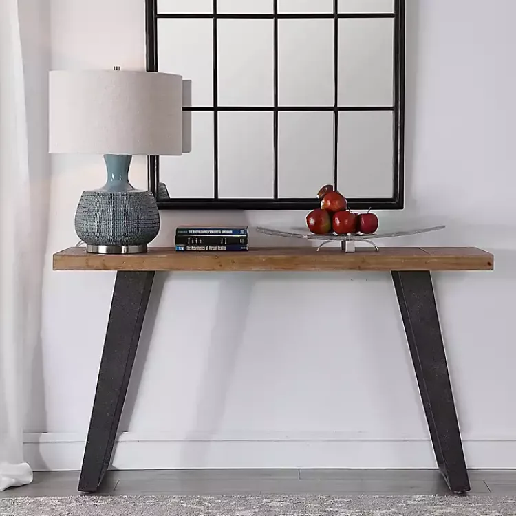 Kirklands Home Console Tables|Weathered Oak and Metal Console Table Tan