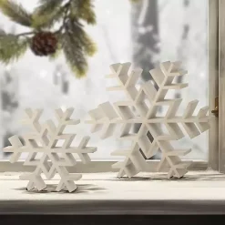 Weathered Wooden Snowflakes, Set of 2 Christmas Decorations