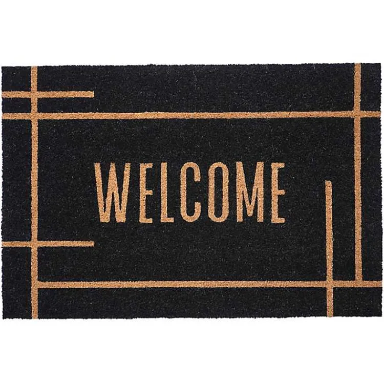 Kirklands Home Doormats|Welcome Linear Doormat Black