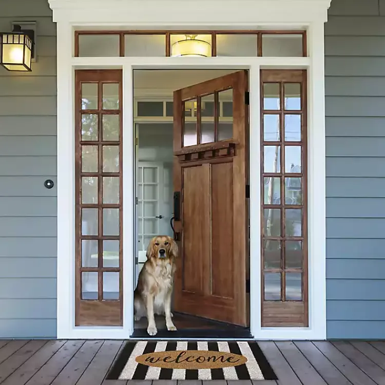 Kirklands Home Doormats|Welcome Cabana Stripe Coir Doormat