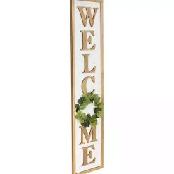 Kirklands Home Garden Decor|Welcome Eucalyptus Wreath Porch Board White