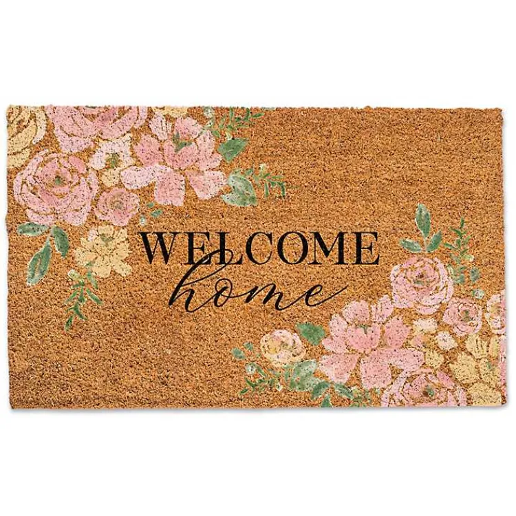 Kirklands Home Doormats|Welcome Home Pink Floral Doormat