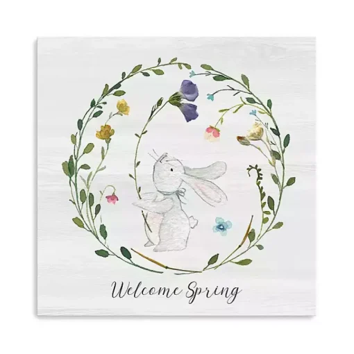 Discount Welcome Spring Bunny Wreath Canvas Art Print Easter Decorations