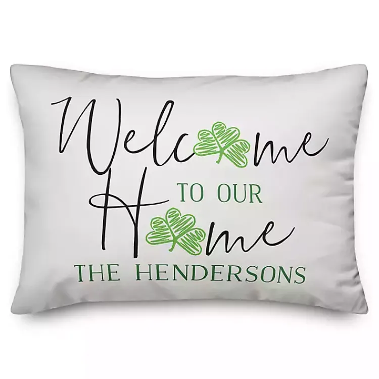 New Welcome to our Home Shamrock Personalized Pillow Pillows