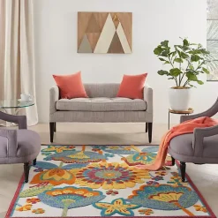 Kirklands Home Outdoor Rugs|Whimsical Flowers Outdoor Area Rug, 6x9 Multi