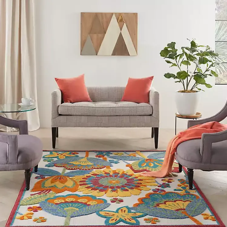 Kirklands Home Outdoor Rugs|Whimsical Flowers Outdoor Area Rug, 6x9 Multi