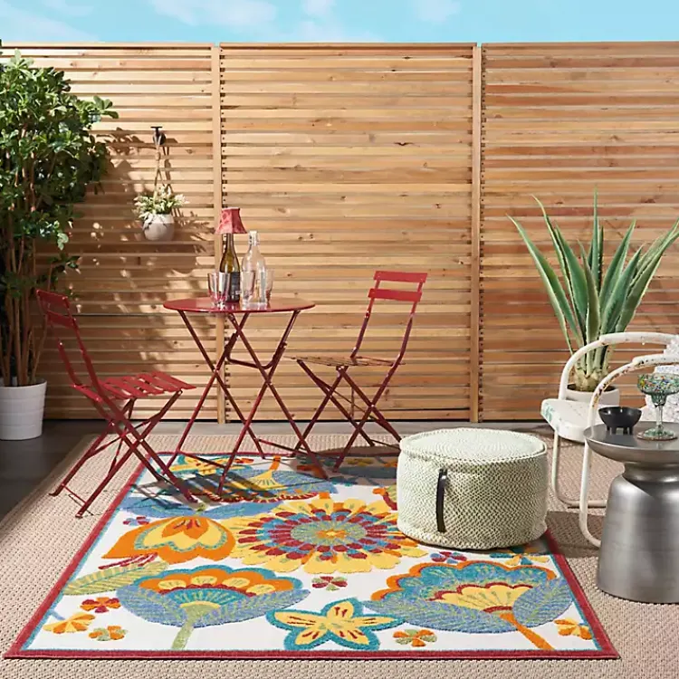 Kirklands Home Outdoor Rugs|Whimsical Flowers Outdoor Area Rug, 6x9 Multi