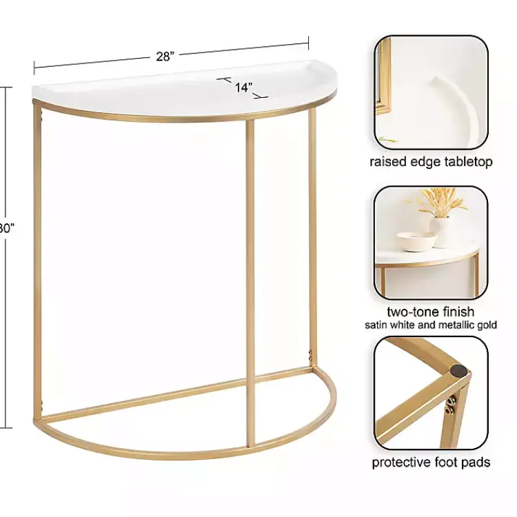 Kirklands Home Accent & End Tables|& Gold Half Moon Dorrah Accent Table White