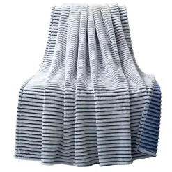 Outlet White & Navy Ribbed Ultra Soft Faux Fur Throw Blankets & Throws