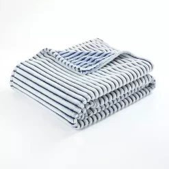 Outlet White & Navy Ribbed Ultra Soft Faux Fur Throw Blankets & Throws