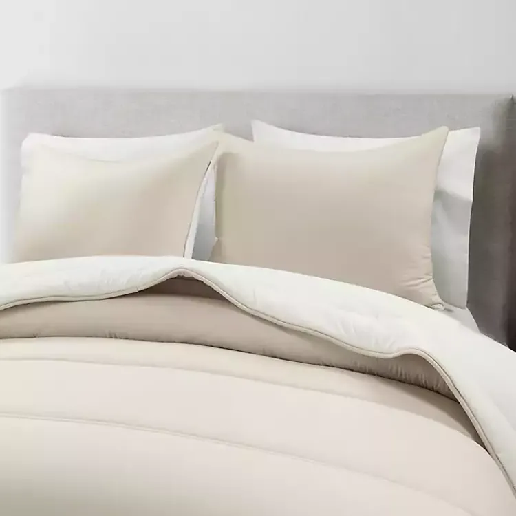 Kirklands Home Comforters|White & Tan Reversible 3-pc. King Comforter Set