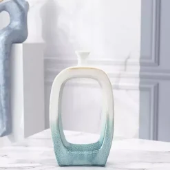 Best White & Turquoise Ceramic Cut-Out Vase, 14 in. Vases